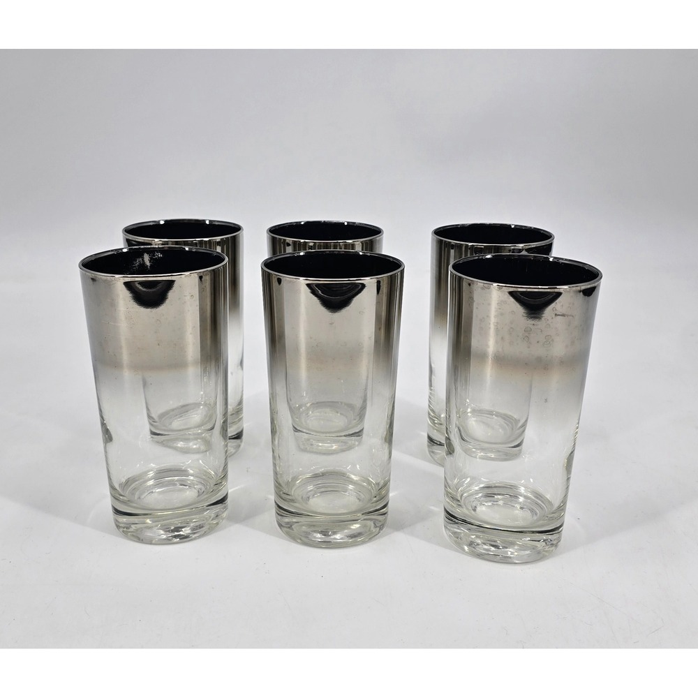 Vintage Silver Fade Highball Glasses Set of 6 Mid Century Dorothy Thorpe Style